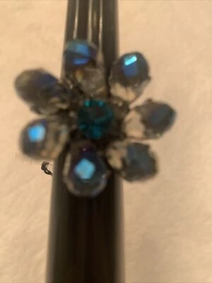 ANILLO CRISTAL FLOR VERDE AZULADO ELÁSTICO CHICOS ~ PRECIOSO Y NUEVO CON ETIQUETAS Foto 1 de 4