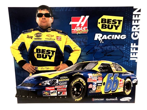 2007 AUTOGRAPHED JEFF GREEN #66 HAAS BEST BUY CHEVY NASCAR SERIES POSTCARD Cover