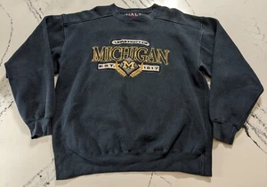 VTG 90's Michigan Wolverines Polycotton Embroidered Spellout Sweatshirt Large - Picture 1 of 9