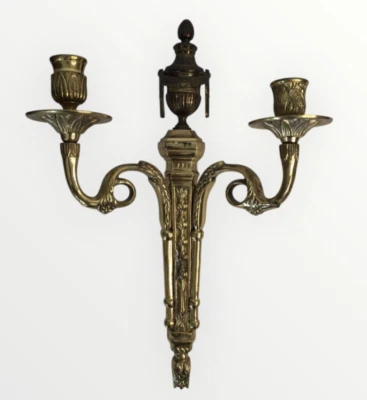 Aplique de pared de 2 brazos estilo borla francés Luis XVI de latón soporte vintage Foto 1 de 4