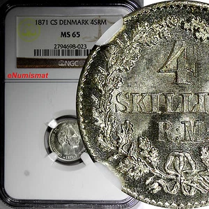 Denmark Christian IX Silver 1871 CS 4 Skilling NGC MS65 NICE KM# 775.2 (023) - Picture 1 of 3