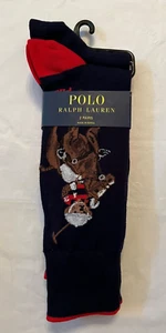 Polo Ralph Lauren Jockey Bear Navy Blue/Red Socks 2 Pair Shoe Size 6-12.5 - Picture 1 of 3