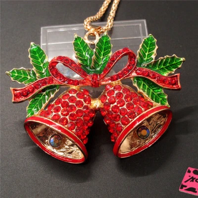 Moda Mujeres Rojo Bling Navidad Campana Cristal Suéter Cadena Collar Foto 1 de 4