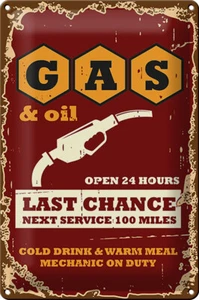 Blechschild Retro 20x30 cm Gas and Oil Last chance Metall Deko Schild tin sign - Picture 1 of 5