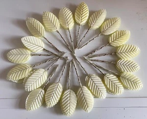 Bundle 200pcs Cream Fabric Rose Leaves with Wire Stems Artificial Floral Decor - Picture 1 of 5