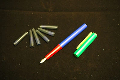 JUILONG Starter/ First Fountain Cartridge Pen for School Children, + 6 Cartridges Blue