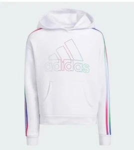 adidas Girls Multicolor 3-Stripes Fleece Hoodie Size 5 NWT  - Picture 1 of 6