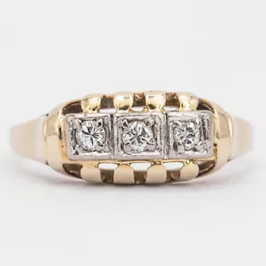 T. 57 - Trío Art Déco Brillante 0,15 ct. Anillo mujer diamante oro amarillo 585/14K - Imagen 1 de 8
