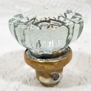 "ANTIGUA PERILLA DE PUERTA ACANALADA DE VIDRIO TRANSPARENTE DE COLECCIÓN DE 2"" LATÓN 12 PUNTOS" - Imagen 1 de 17