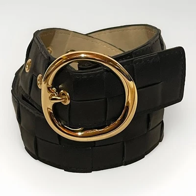 Vintage Y2K Steve Madden 36” Basket Weave Faux-Leather Wide Belt Black Boho Chic - Image 1 of 4