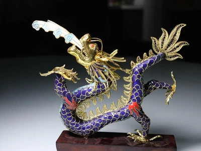 China Palace Collect Dynasty Old Copper Cloisonne Enamel Fly Dragon Play Water - Image 1 of 4