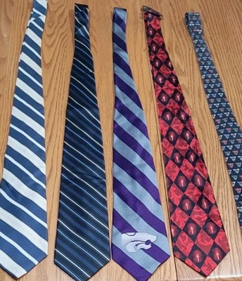 LOTE DE 5 CORBATAS 100 % SEDA PARA HOMBRE * Kansas State/Christian Cross/Baloncesto Foto 1 de 2