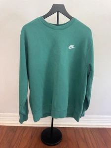 Nike Green Fleece Sweatshirt Men’s L Pullover Crewneck Logo Embroidered Swoosh - Picture 1 of 8