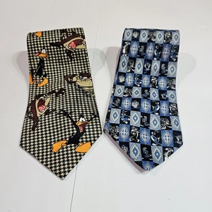 Vtg Mens Looney Tunes Neckties (2)Taz Daffy Houndstooth Bugs Marvin Sylvester - Picture 1 of 10