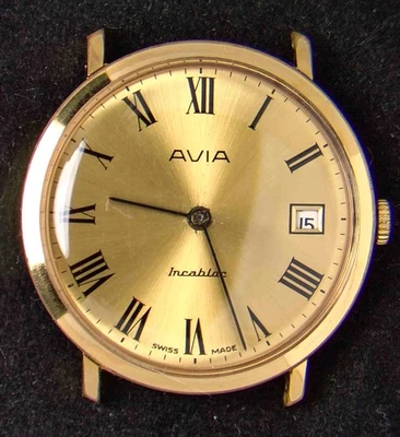 Reloj suizo Avia vintage manual con números romanos tono dorado para hombre -- repuestos/reparaciones Foto 1 de 3
