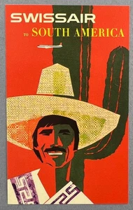Swissair Vintage Original Airline Luggage Label Poster Style South America - Picture 1 of 2
