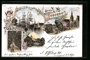 Lithographie Itzehoe, Schloss Breitenburg, Kirche, Hafen 1898  - Picture 1 of 2