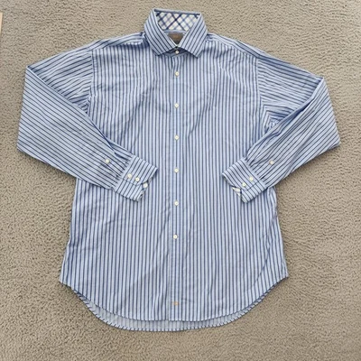 Camisa masculina Thomas Dean XL azul branca listrada algodão pima botão manga longa - Imagem 1 de 4