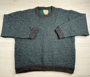 Vtg LL Bean Heavy Wool Rayon Sweater Green Birds Eye Fisherman Norway 2XL RARE - Picture 1 of 10