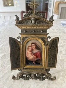 19th Century German Bronze Triptych of Madonna & Child - Picture 1 of 5