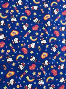David Textiles Hello Kitty Sanrio Blue Fabric with Rainbows Stars & Hearts 42x51 - Picture 1 of 1