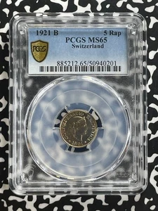 1921-B Switzerland 5 Rappen PCGS MS65 Lot#WG3 Gem BU! - Picture 1 of 3