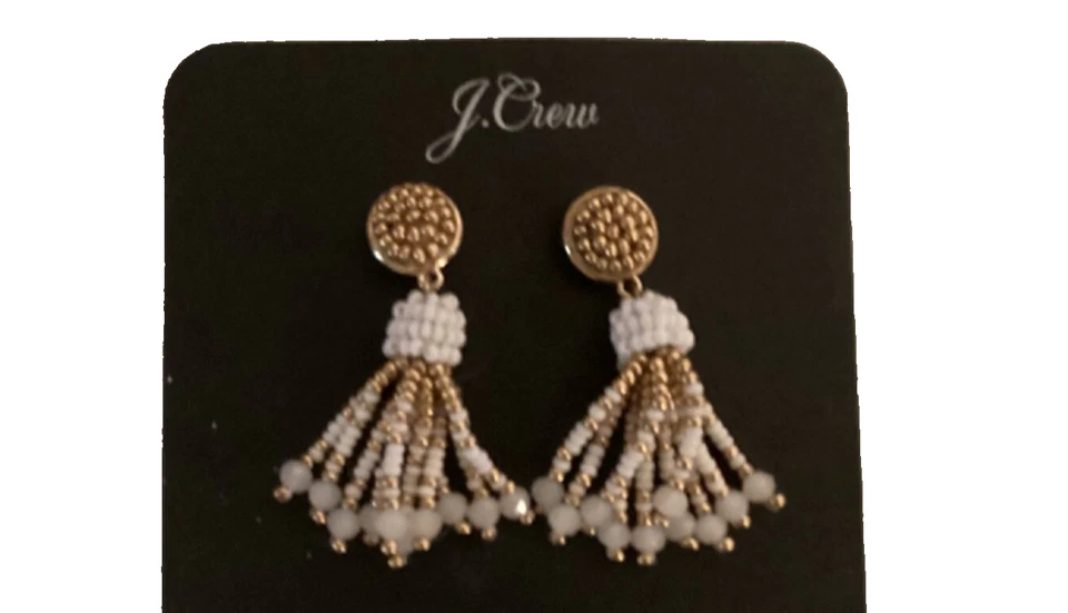 Nuevos Pendientes Hipoalergénicos J Crew Blanco Dorado Borla Cuentas 1 3/4" Longitud  Foto 1 de 1