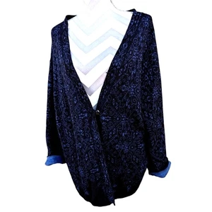 Peruvian Connection Art Aztec Alpaca, wool, silk Cardigan Size Small Blue Black - Picture 1 of 9