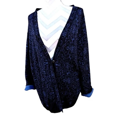 Peruvian Connection Art Aztec Alpaca, wool, silk Cardigan Size Small Blue Black - Image 1 of 4
