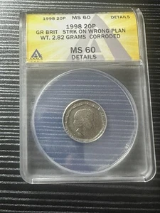 1998-20P Gr Britain Strk On Wrong Planchet, Wt 2.82 Grams MS60 - Picture 1 of 5