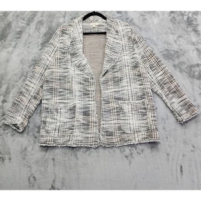 Max Studio Sweater Womens 1X Gray Pink Plaid Tweed Open Front Cardigan Casual - Image 1 of 4