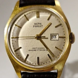 Orologio Vintage Uomo "BERG PARAT" Meccanico 17Jew Antico Date Gold Made Germany - Foto 1 di 22