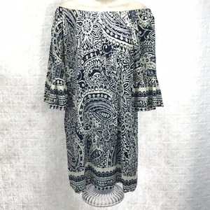 Umgee Small Off Shoulder Dress Blue Printed Floral Cotton Blend Short - Bild 1 von 12