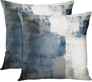 Set of 2 Blue White and Gray Throw Pillow Covers Modern Abstract Painting Dec... - Picture 1 of 7