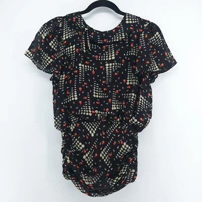 VTG Lux XS 100% SilkY2K Whimsigoth Twee Artsy Blouse Rouche Waist Flutter Sleeve - Image 1 of 4