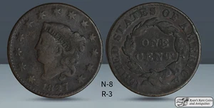 1827 Coronet Head Large Cent, N-8, R-3, Very Good Condition, Free Shipping C7559 - Picture 1 of 1