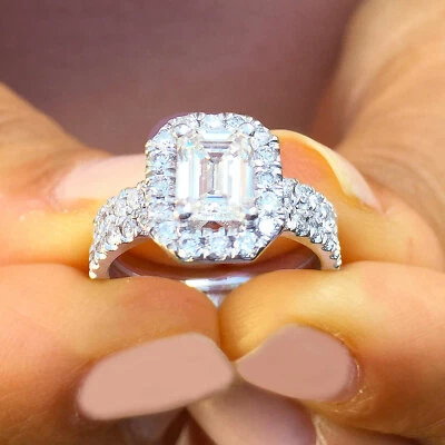 IGI Certified 14k White Gold Emerald Lab Grown Diamond Engagement Rings 2.00ctw - Image 1 of 4