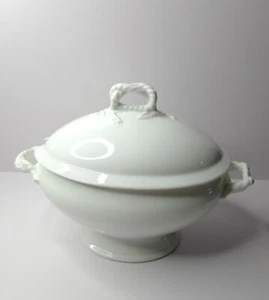 Antigua sopa cubierta Haviland Limoges Francia grande blanca ancla sucia - Imagen 1 de 9