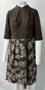 Carolina Herrera ALTERED Brown 3/4 Sleeve Embellished Skirt A-Line Dress sz L - Picture 1 of 6