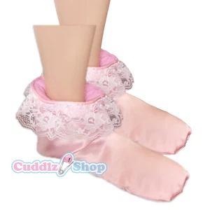 Cuddlz Adult Sized Pink Satin Frilly Booties - Picture 1 of 1