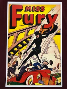 ORIGINAL MISS FURY PRINT 11 x 17" SEXY GOOD GIRL GOLDEN AGE HEROINE BLACK WIDOW - Picture 1 of 2