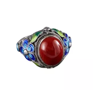Anello Donna Regolabile Fiore Intarsiato Seta Coreana Opale Rosso 🎀 - Foto 1 di 5