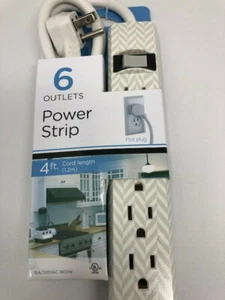 (1) Gira de alimentación Jasco 6 tomas 4 pies. Cable de alimentación, enchufe plano Chevron color ¡Nuevo! - Imagen 1 de 4