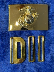 U.S. MARINE CORPS NCO DRESS BLUE BELT BUCKLE ANODIZED GOLD PLATED Officers Equip - Picture 1 of 4