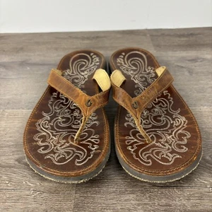 Olukai Paniolo Womens Sz 10 Flip Flops Sandal Brown Leather Stitched Thong Shoe - Picture 1 of 11