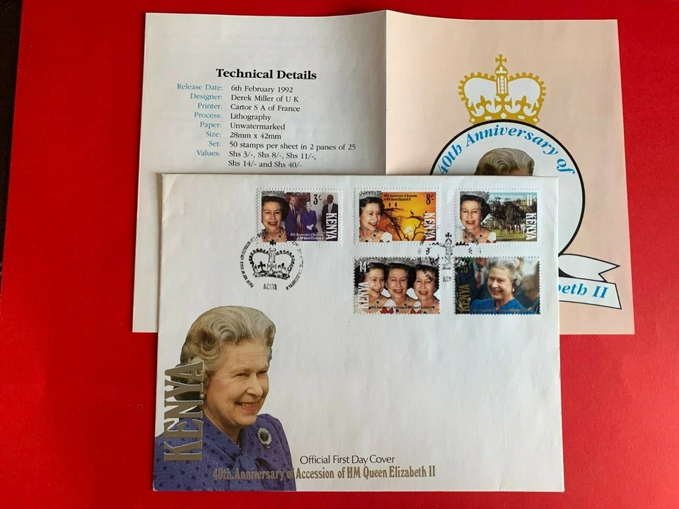 KENYA 1992 FDC QUEEN ELIZABETH 2 40TH CORONATION ACCESSION ANNIV + INSERT - Image 1 of 1
