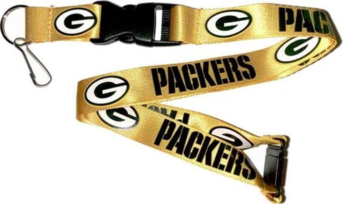 Green Bay Packers NFL Yellow Lanyard Key Ring Keychain w/ Safety Clip Cover