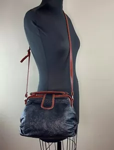 Borsa a tracolla Marco Avane marrone nera ricamata manico superiore VINTAGE - Foto 1 di 9
