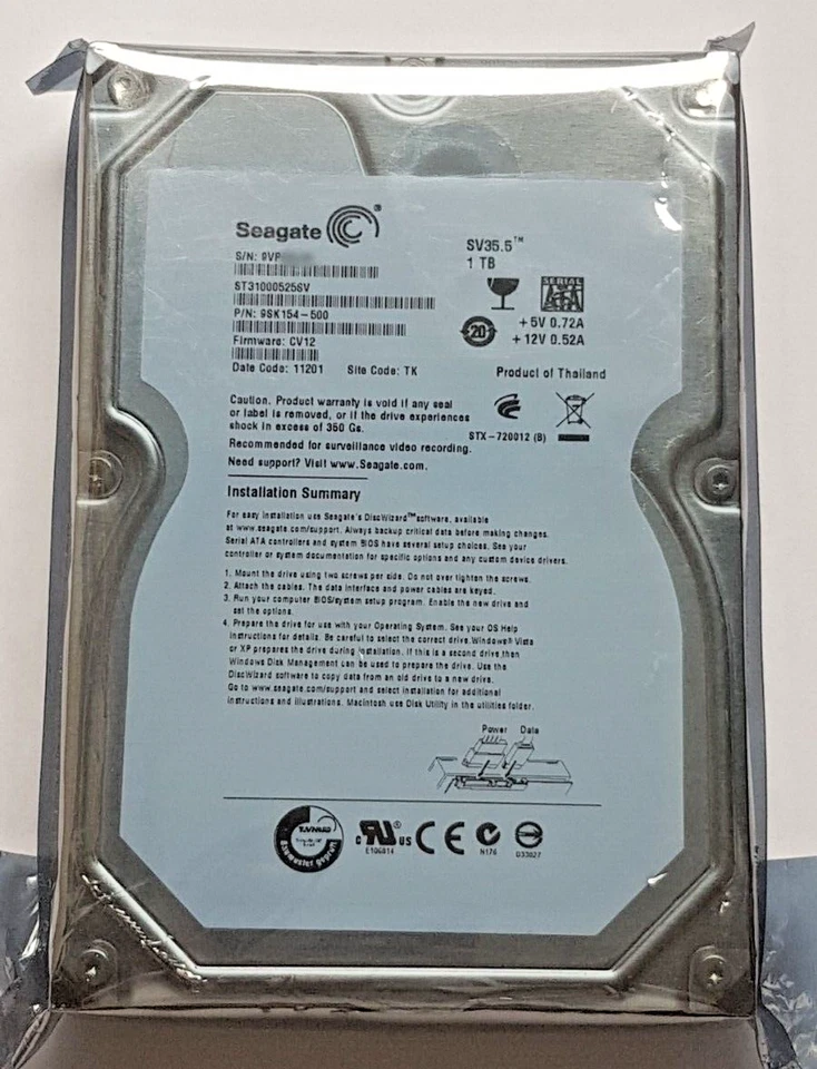 1 TB SATA Seagate SV35.5 ST31000525SV 7200rpm 32MB HDD 3.5 " Hard Drive New - Image 1 of 1