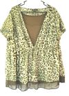 1X 14/16w IN STUDIO Layered sheer artsy top blouse green brown leopard animal XL
